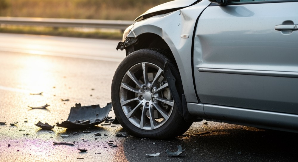 Wypadek na DK 62 w Woli: Ford zepchnięty na pole po zderzeniu z oplem